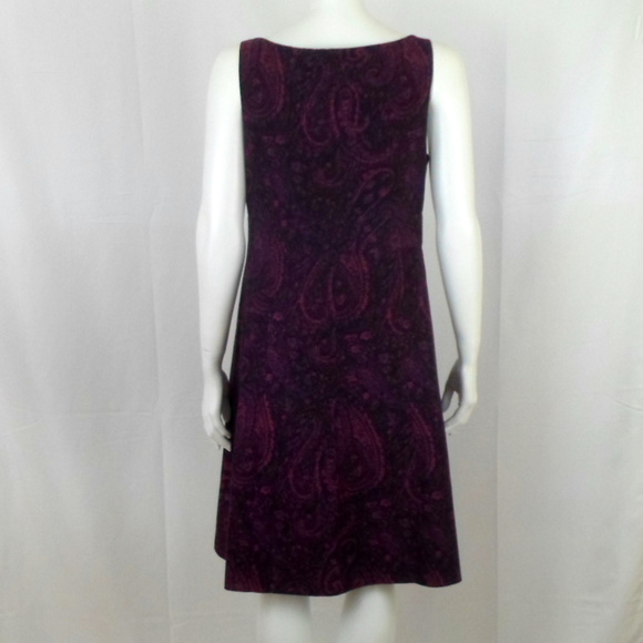 Lands End Fit Flare Purple Navy Paisley Dress V-Neck Sleeveless - Picture 4 of 5